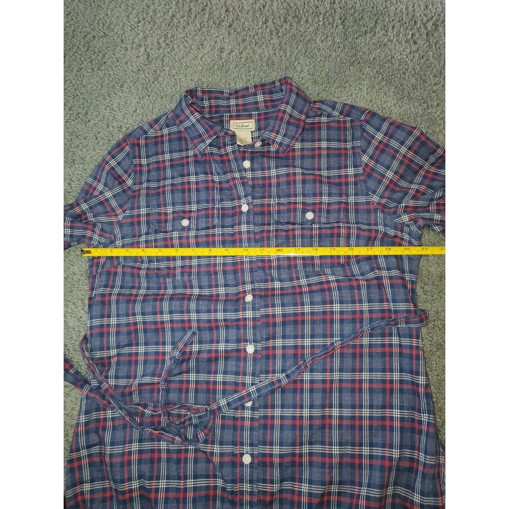 L.L. Bean Plaid Belted Shirt Dress Size S Small Red Blue 100% Cotton Roll Tab - Picture 12 of 16